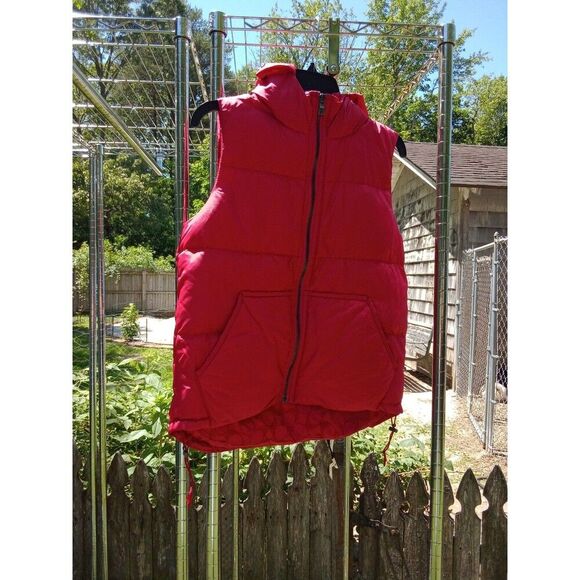 Hooded Coach Puffer Vest Red Size S/P - Picture 2 of 8